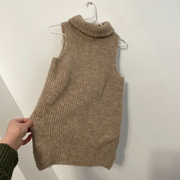 JOIE Arne Sleeveless Sweater Tan Brown Fuzzy Chunky Knit ALPACA Blend Pullover - Picture 8 of 13